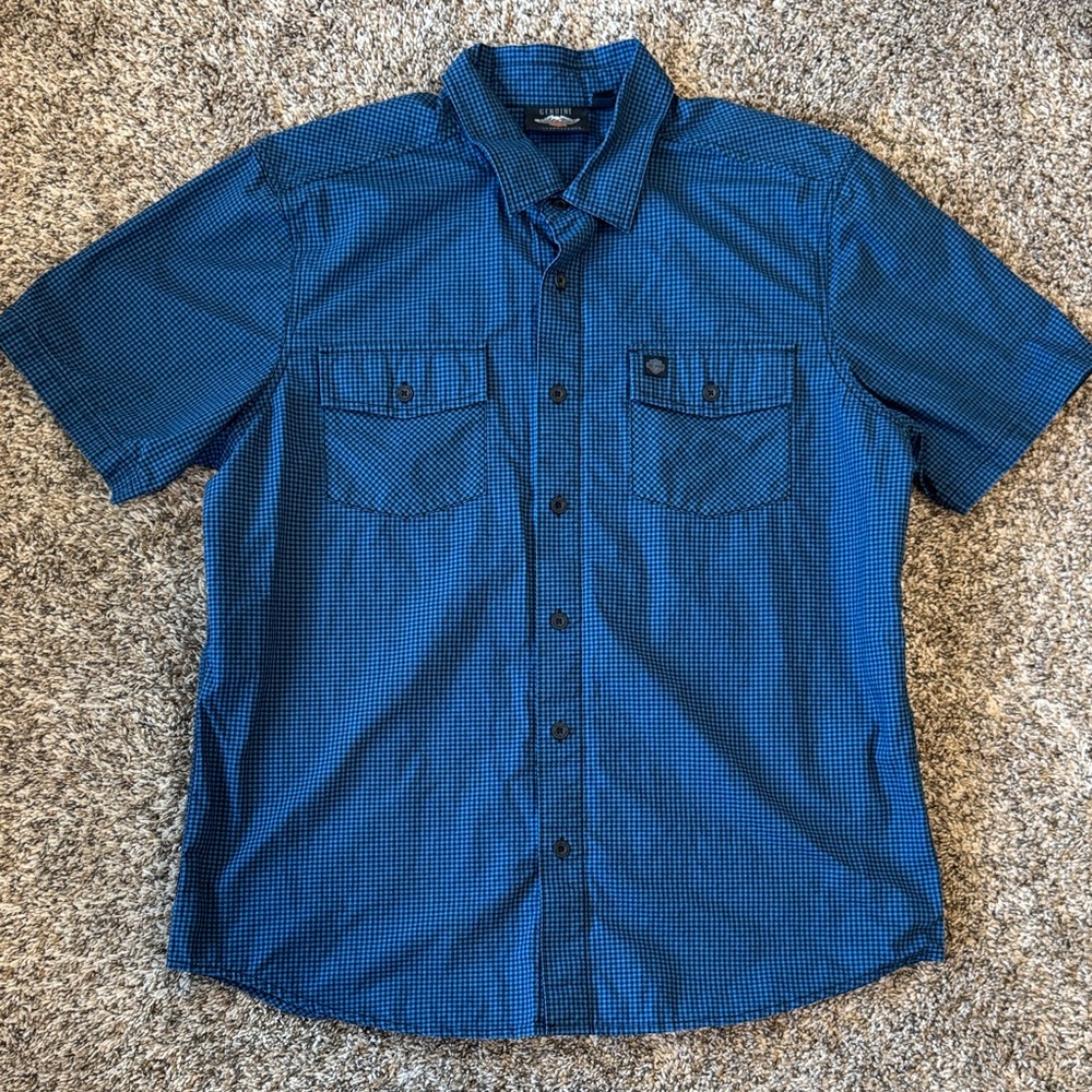 Harley-Davidson Blue Patterned Button Up